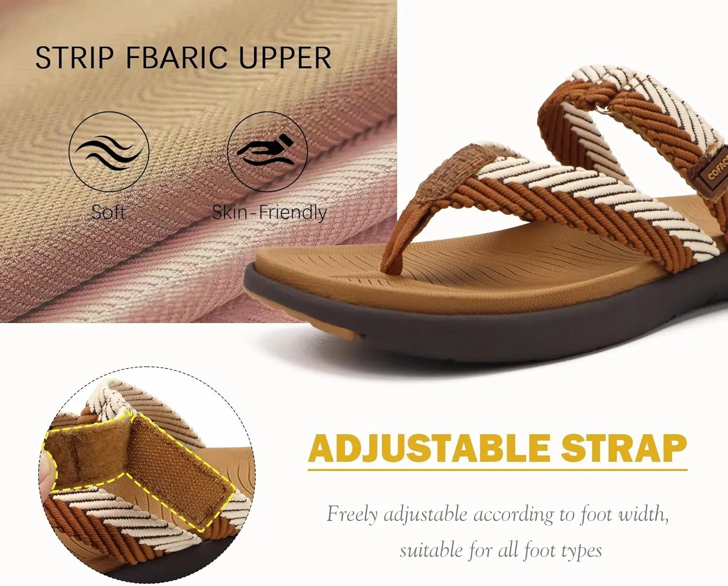 COFACE Womens Trendy Orthotic Flip Flops Lightweight Yoga Mat Thick Cushion Walking Thong Sandals Adjustable Slip On Slippers With Comfortable Plantar Fasciitis Arch Support