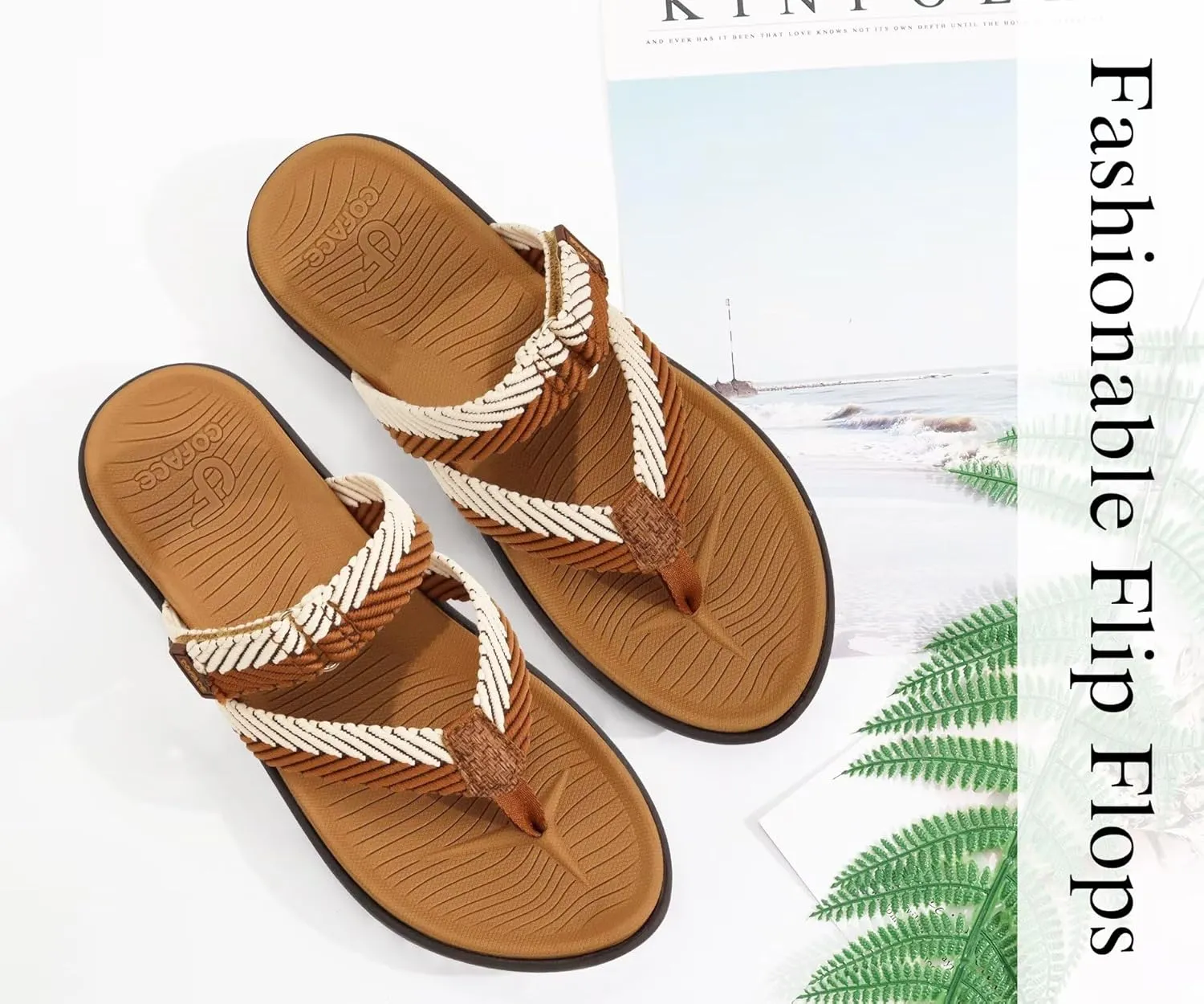COFACE Womens Trendy Orthotic Flip Flops Lightweight Yoga Mat Thick Cushion Walking Thong Sandals Adjustable Slip On Slippers With Comfortable Plantar Fasciitis Arch Support