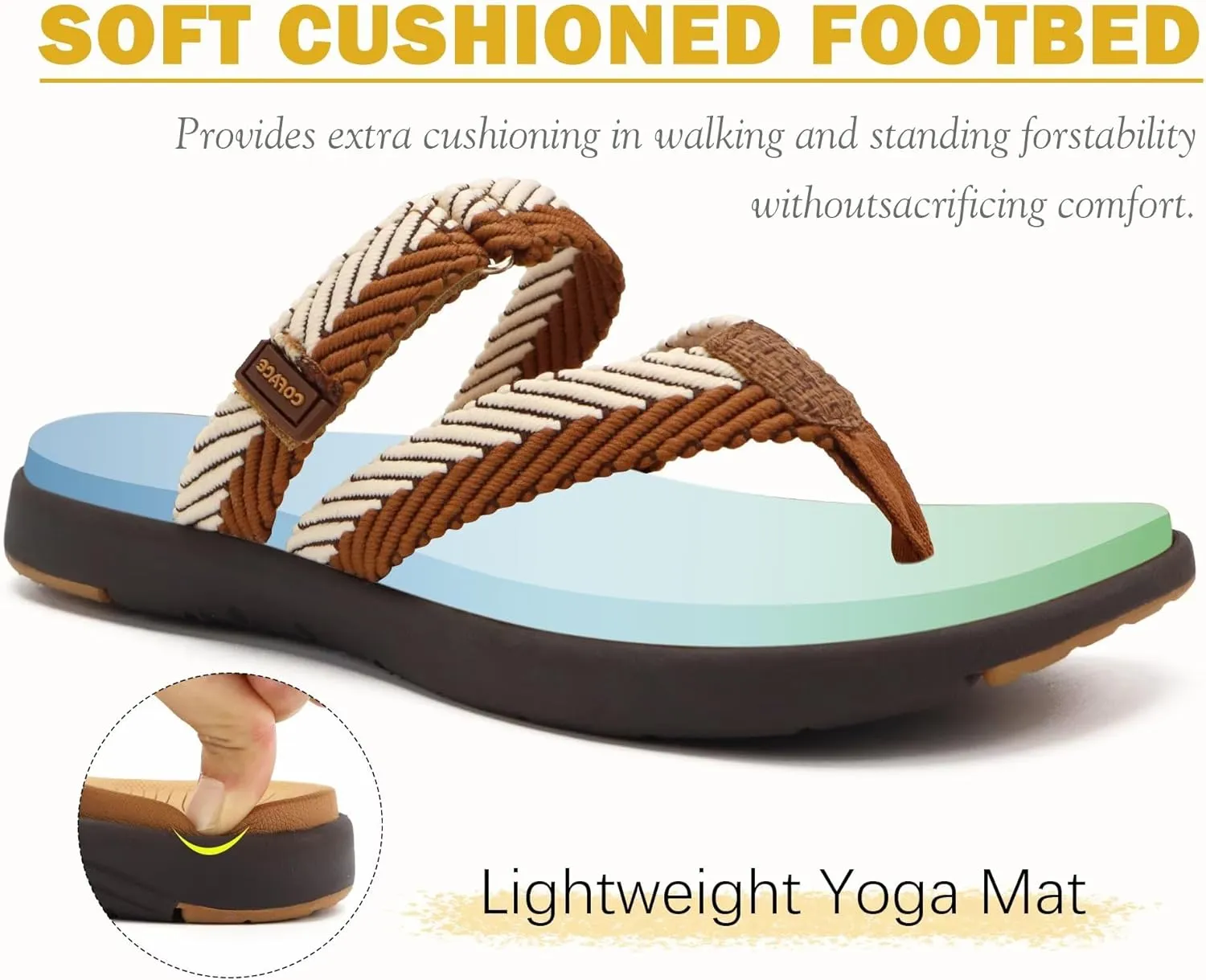 COFACE Womens Trendy Orthotic Flip Flops Lightweight Yoga Mat Thick Cushion Walking Thong Sandals Adjustable Slip On Slippers With Comfortable Plantar Fasciitis Arch Support