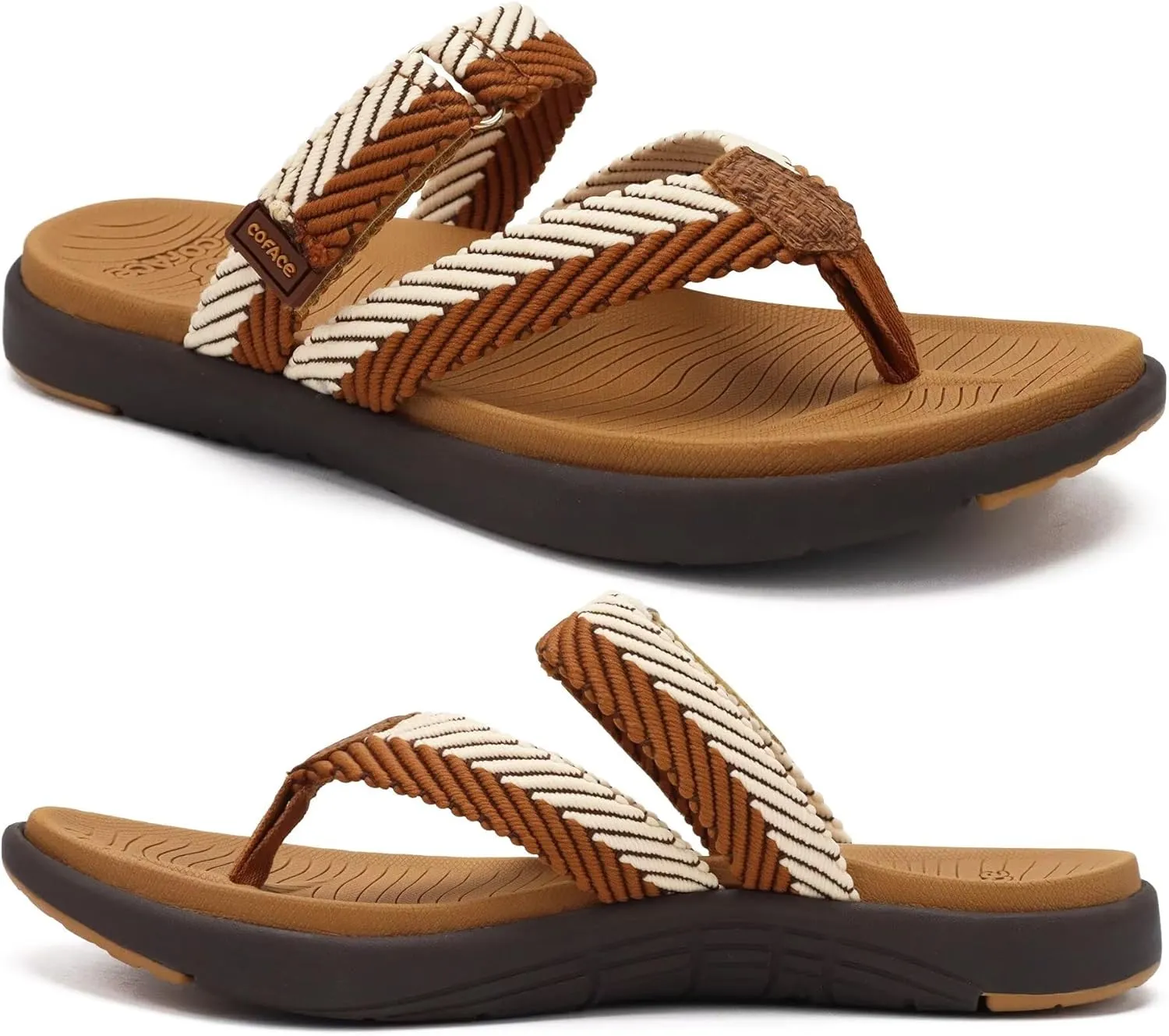 COFACE Womens Trendy Orthotic Flip Flops Lightweight Yoga Mat Thick Cushion Walking Thong Sandals Adjustable Slip On Slippers With Comfortable Plantar Fasciitis Arch Support