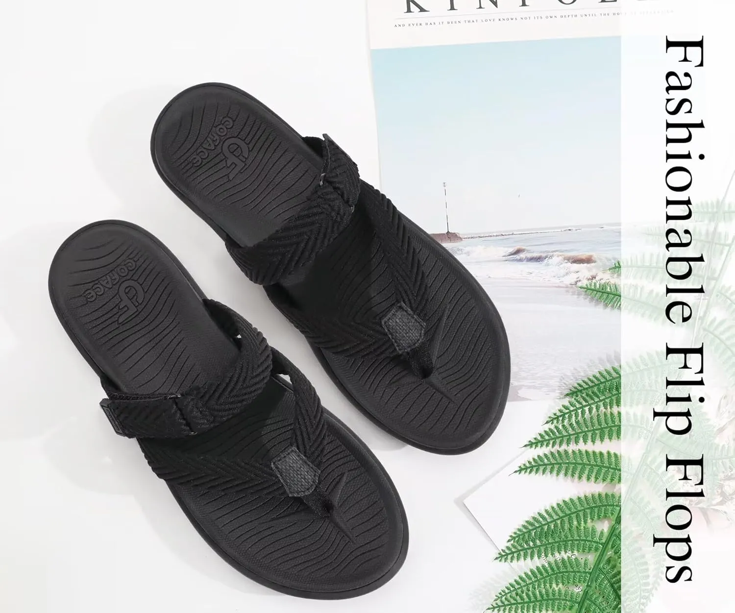 COFACE Womens Trendy Orthotic Flip Flops Lightweight Yoga Mat Thick Cushion Walking Thong Sandals Adjustable Slip On Slippers With Comfortable Plantar Fasciitis Arch Support