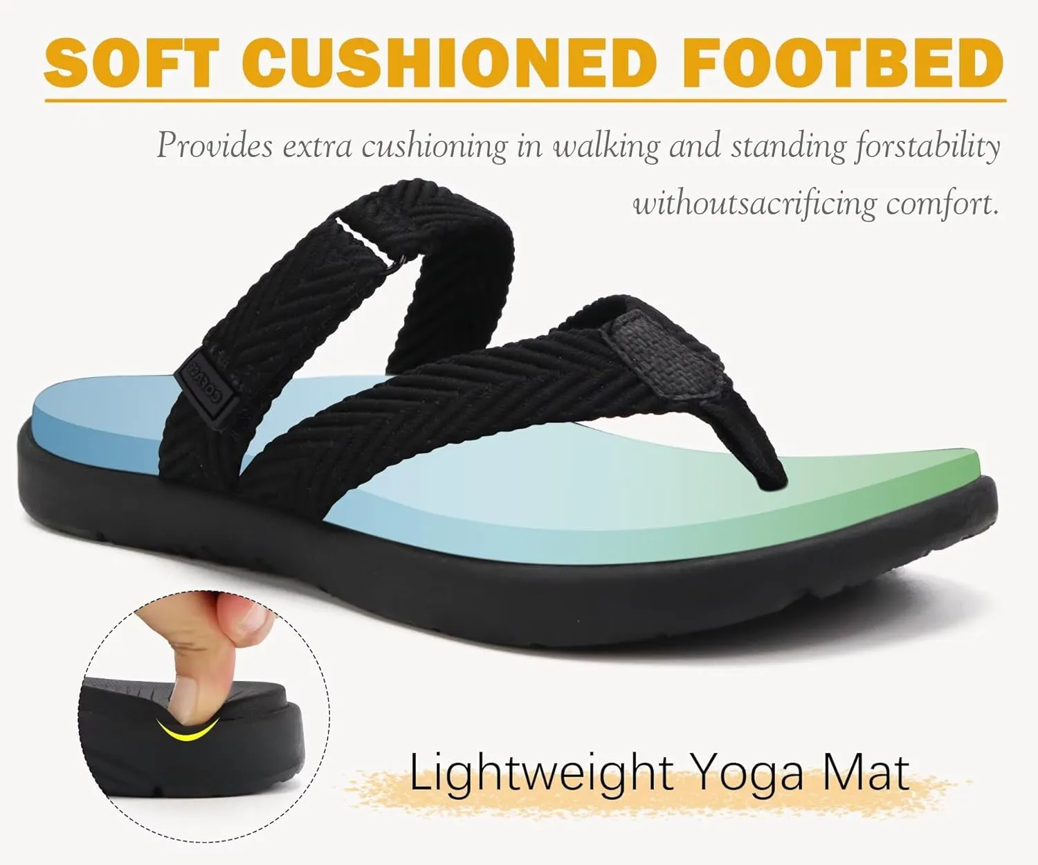 COFACE Womens Trendy Orthotic Flip Flops Lightweight Yoga Mat Thick Cushion Walking Thong Sandals Adjustable Slip On Slippers With Comfortable Plantar Fasciitis Arch Support