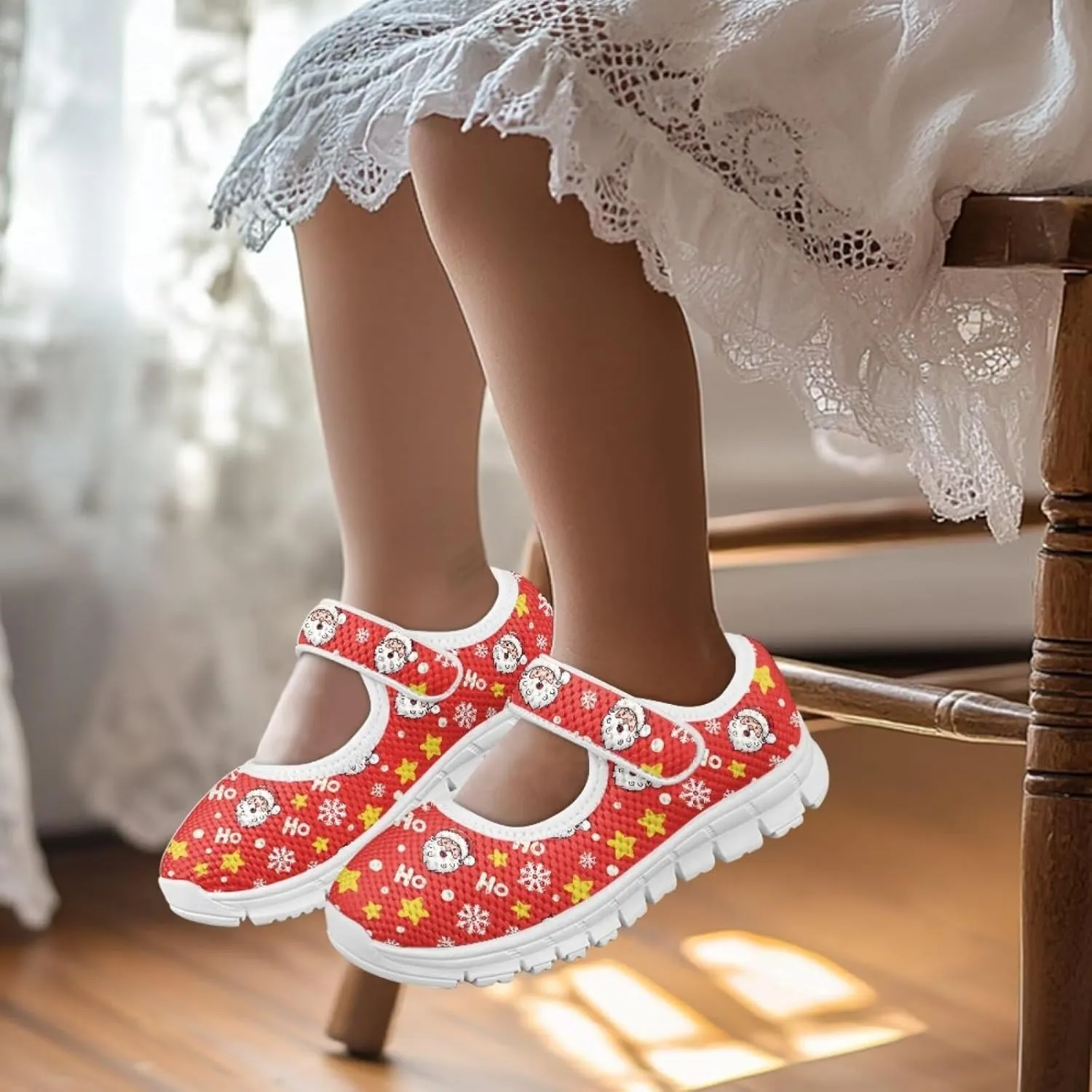 Coloranimal Girls Mary Jane Shoes Uniform Shoes Girls' Flats Casual Ballet Dance Shoes Christmas Theme Lightweight Dance Shoes