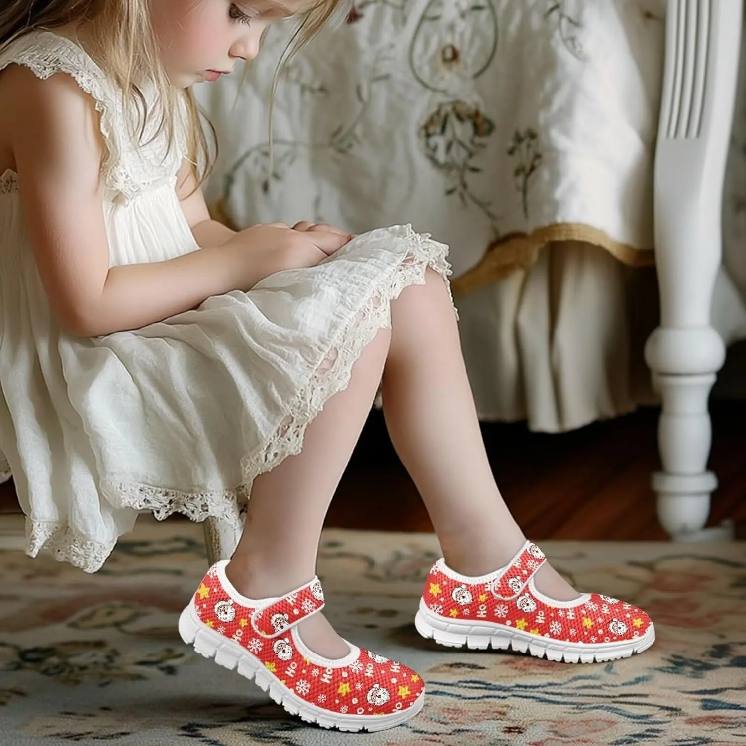 Coloranimal Girls Mary Jane Shoes Uniform Shoes Girls' Flats Casual Ballet Dance Shoes Christmas Theme Lightweight Dance Shoes