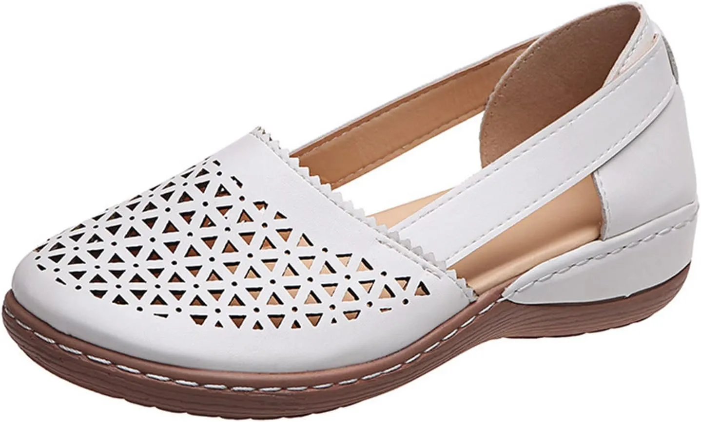 Comfortable Platform Sandals for Women Solid Round Head Closed Toe Hollow Out Breathable Slip-on Casual Shoes Summer Lightweight Wedge Sandalias