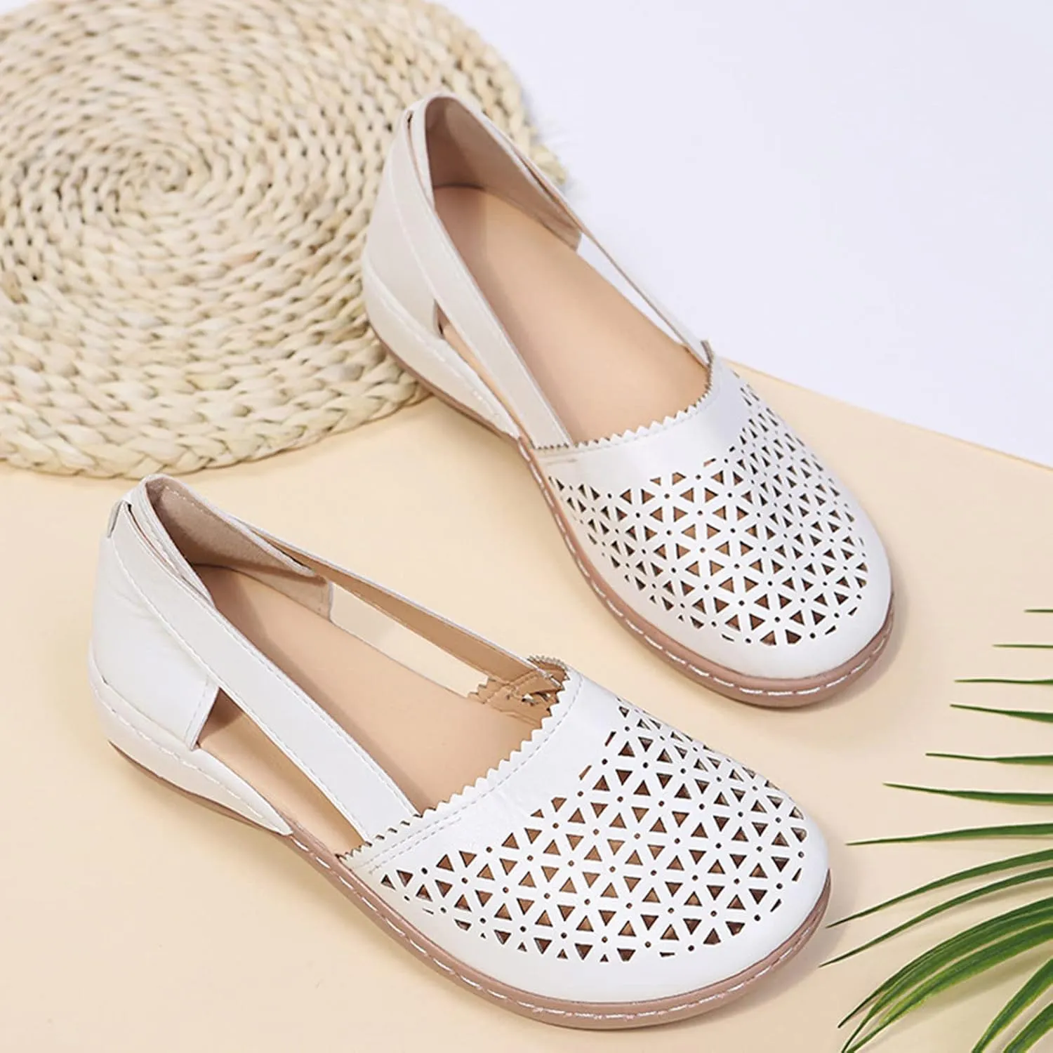 Comfortable Platform Sandals for Women Solid Round Head Closed Toe Hollow Out Breathable Slip-on Casual Shoes Summer Lightweight Wedge Sandalias