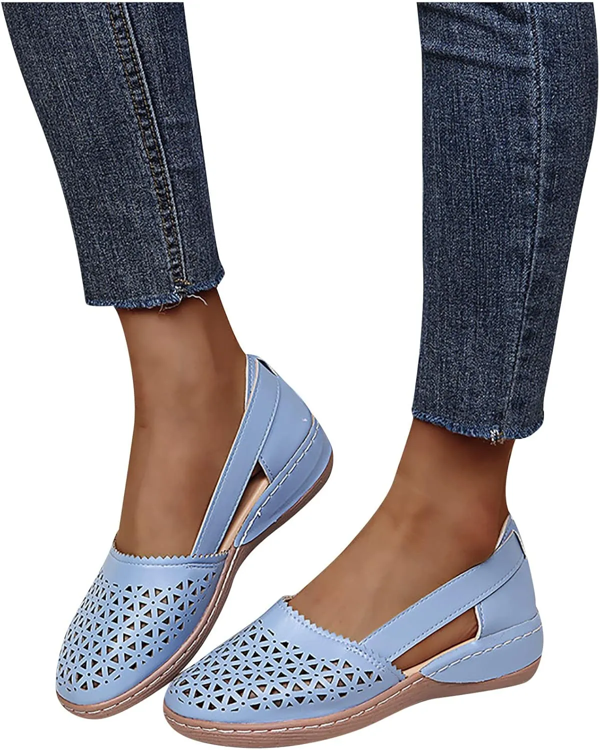 Comfortable Platform Sandals for Women Solid Round Head Closed Toe Hollow Out Breathable Slip-on Casual Shoes Summer Lightweight Wedge Sandalias
