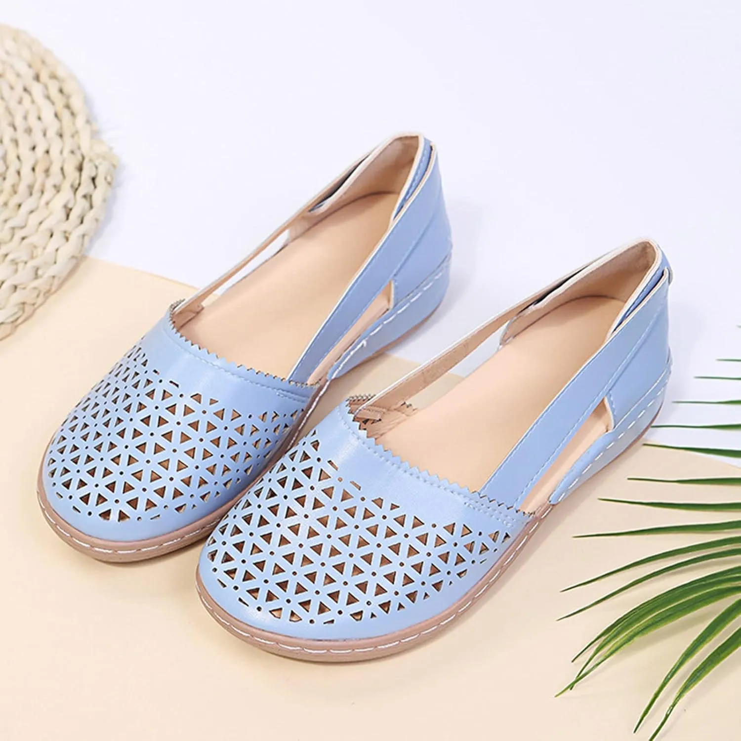 Comfortable Platform Sandals for Women Solid Round Head Closed Toe Hollow Out Breathable Slip-on Casual Shoes Summer Lightweight Wedge Sandalias