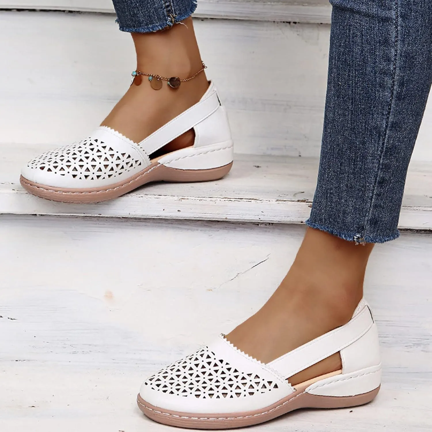 Comfortable Platform Sandals for Women Solid Round Head Closed Toe Hollow Out Breathable Slip-on Casual Shoes Summer Lightweight Wedge Sandalias