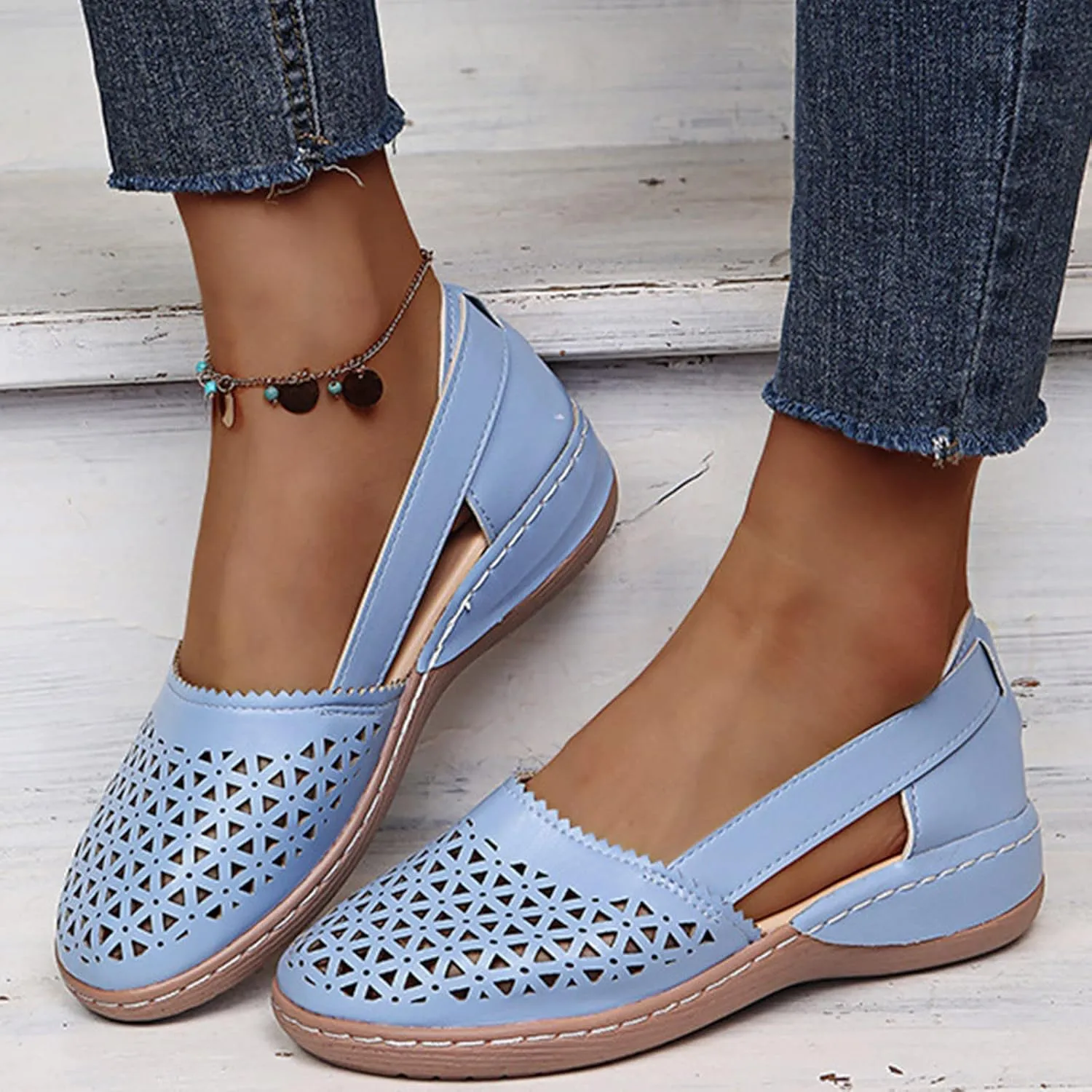Comfortable Platform Sandals for Women Solid Round Head Closed Toe Hollow Out Breathable Slip-on Casual Shoes Summer Lightweight Wedge Sandalias