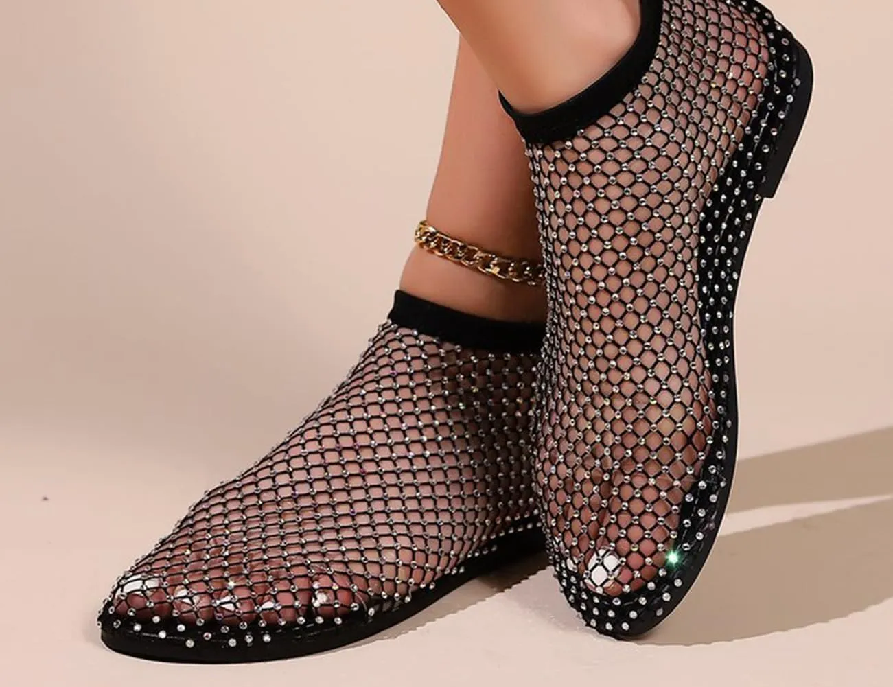 Comfortable Shiny Gem Mesh Flats,Ballet Flats for Women Sandals Women Dressy Summer Flat Shoes Slip On Sandals,Sexy Flat Cutout Sparkly Casual Wedding Dress Flats,Rhinestone Short Boots