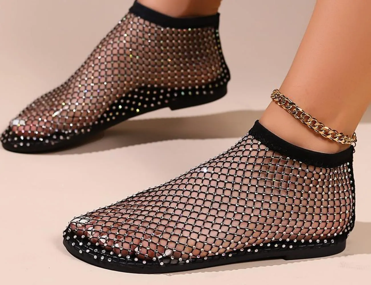 Comfortable Shiny Gem Mesh Flats,Ballet Flats for Women Sandals Women Dressy Summer Flat Shoes Slip On Sandals,Sexy Flat Cutout Sparkly Casual Wedding Dress Flats,Rhinestone Short Boots