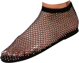 Comfortable Shiny Gem Mesh Flats,Ballet Flats for Women Sandals Women Dressy Summer Flat Shoes Slip On Sandals,Sexy Flat Cutout Sparkly Casual Wedding Dress Flats,Rhinestone Short Boots