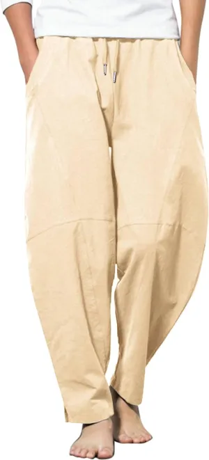 COOFANDY Men's Linen Harem Drawstring Pants Casual Elastic Waist Lightweight Trouser Hippie Summer Beach Yoga Pants