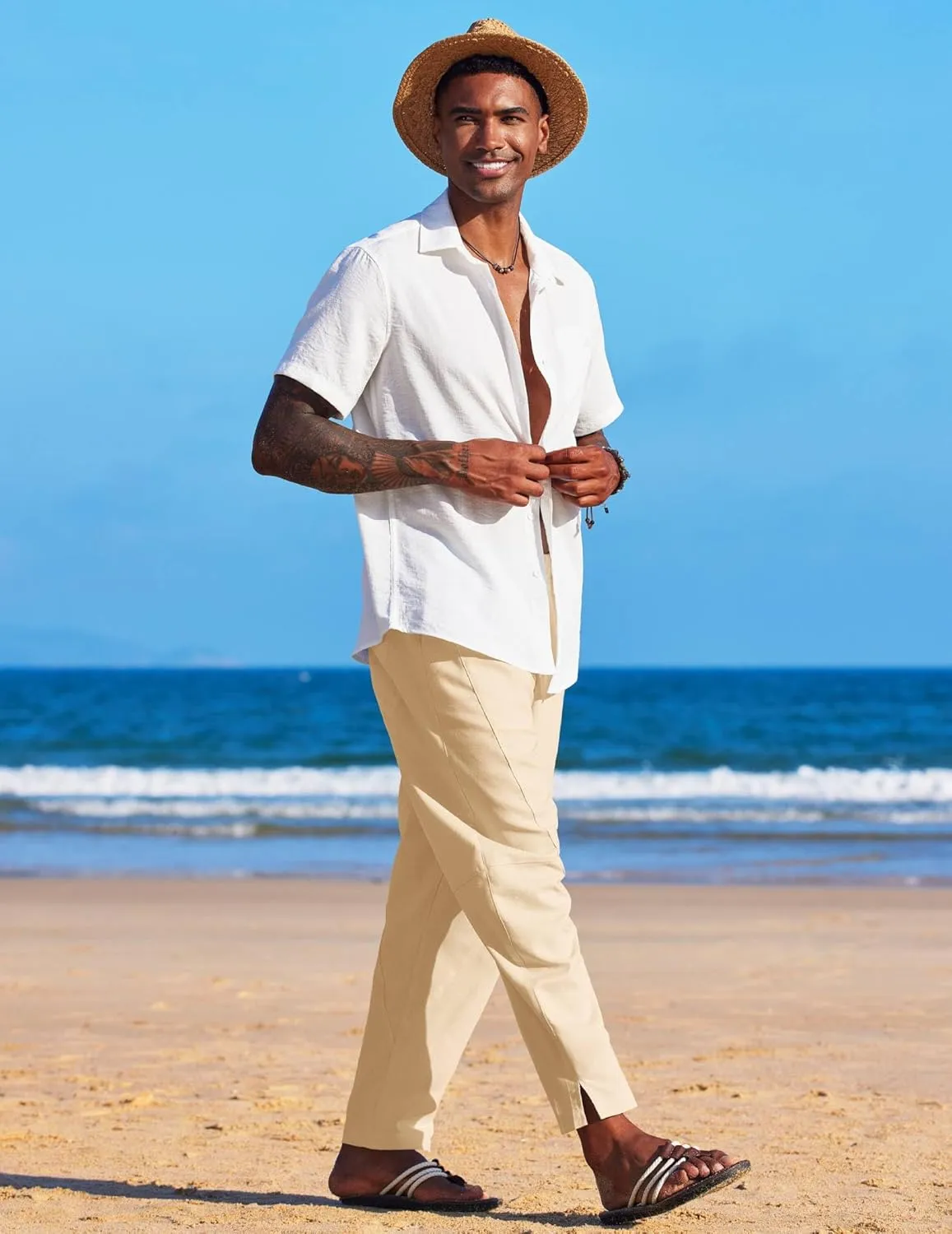 COOFANDY Men's Linen Harem Drawstring Pants Casual Elastic Waist Lightweight Trouser Hippie Summer Beach Yoga Pants