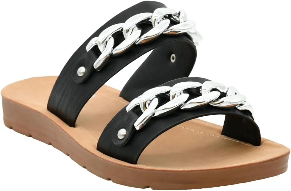 Corkys Footwear Seeing Double Sandals - Where Comfort Meets Chic with Lightweight Feel, Two Straps With a Chunky Chain Detail, And Comfortable Insoles