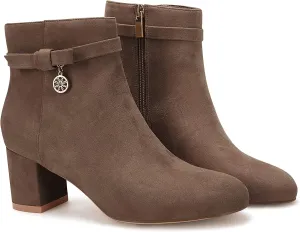 Coutgo Women's Ankle Boots Chunky Block Low Heel Vintage Tie Knot Booties Shoes with Side Zipper