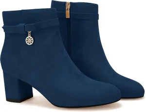 Coutgo Women's Ankle Boots Chunky Block Low Heel Vintage Tie Knot Booties Shoes with Side Zipper