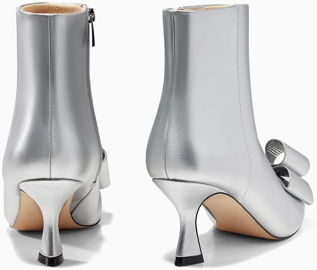 Coutgo Womens Low Kitten Heel Ankle Boots Rhinestone Bow Pointed Toe Side Zipper Dress Fall Booties Shoes