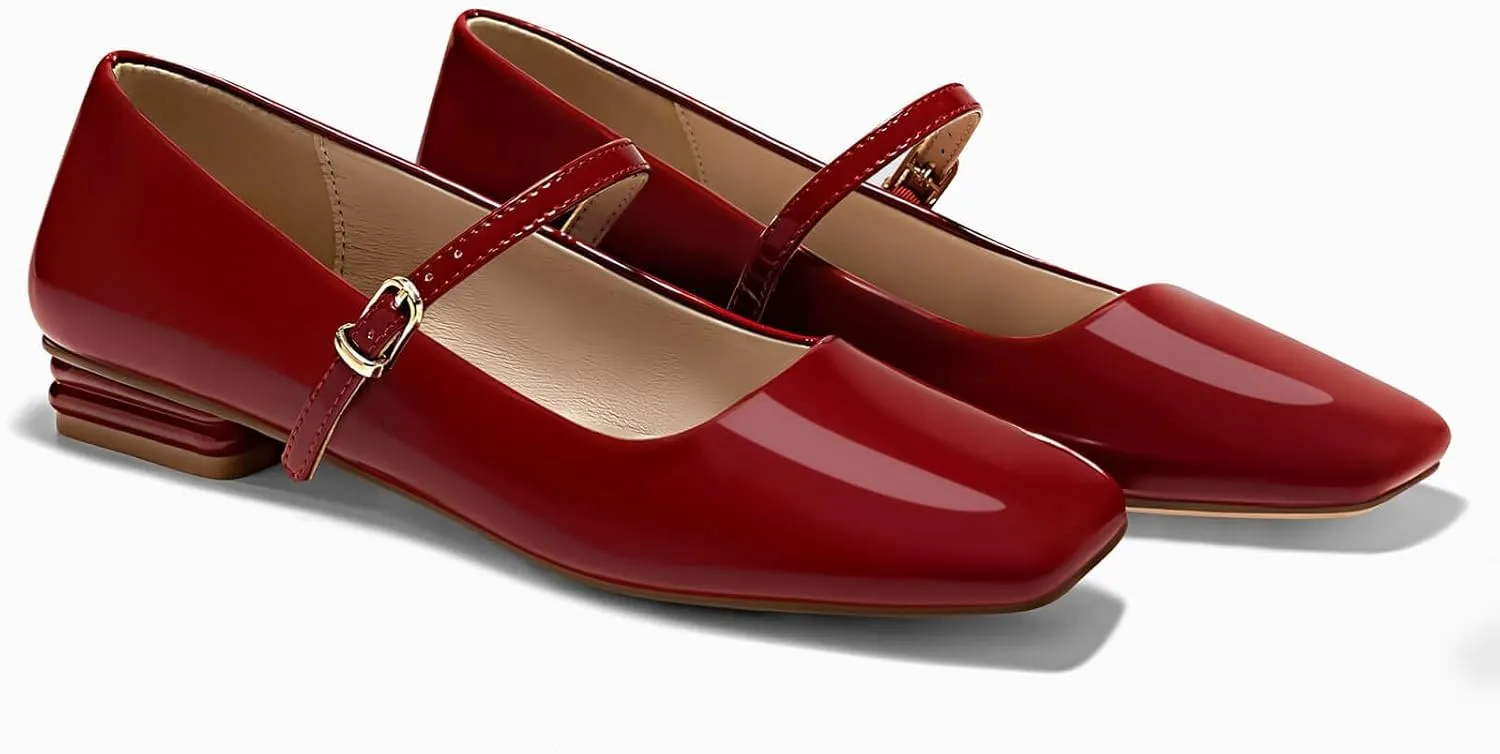 Coutgo Women's Mary Jane Flats Closed Square Toe Ballet Flat Dressy Comfortable Slip on Shoes