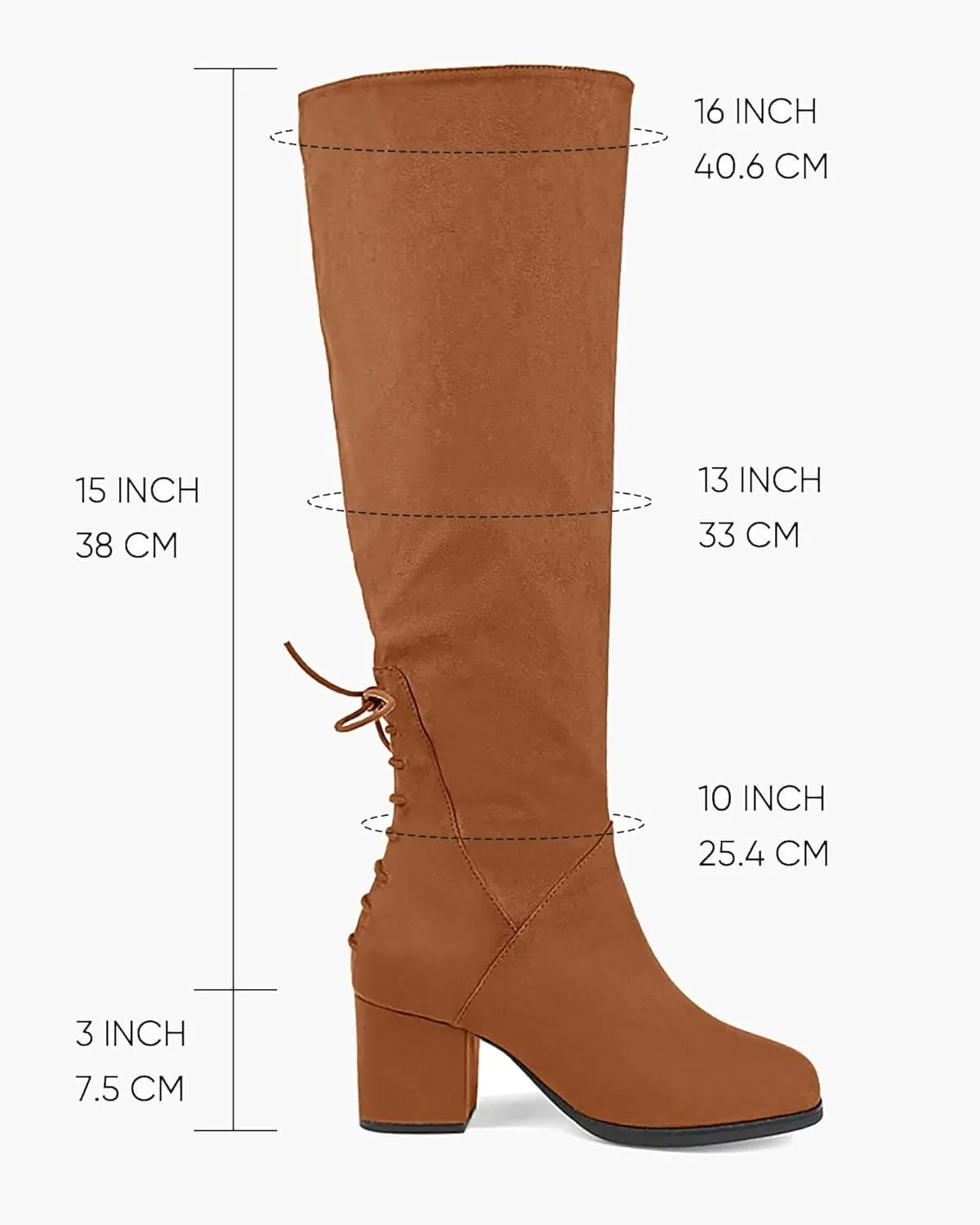 Coutgo Womens Wide Calf Knee High Boots Chunky Block Heel Round Toe Back Straps Side Zipper Winter Dress Boots