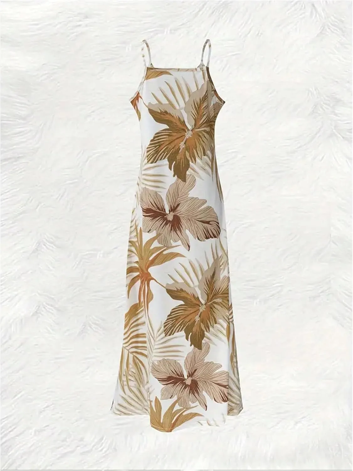 COZYEASE Women's Boho Tropical Print Cami Dress Sleeveless Straight Loose Maxi Dress