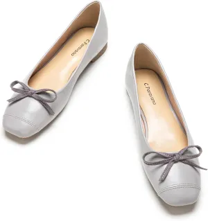 C.Paravano Women's Flats with Bowknot | Casual Slip On Dress Shoes | Comfortable Square Toe Shoes | Women Ballet Flats for Wedding Work Office Business