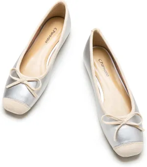 C.Paravano Women's Flats with Bowknot | Casual Slip On Dress Shoes | Comfortable Square Toe Shoes | Women Ballet Flats for Wedding Work Office Business