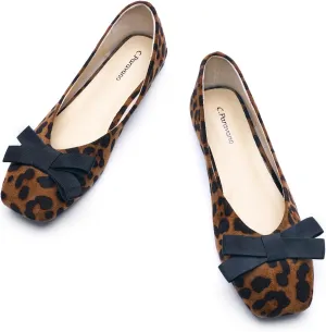 C.Paravano Women's Flats with Bowknot | Comfortable Square Toe Ballet Flats | Casual Slip On Flat Shoes | Women Dress Shoes for Walking Wedding Work Office