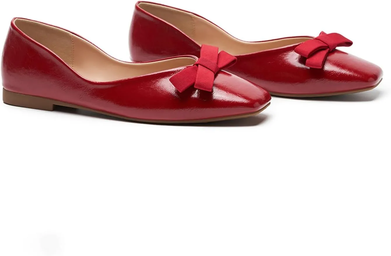 C.Paravano Women's Flats with Bowknot | Comfortable Square Toe Ballet Flats | Casual Slip On Flat Shoes | Women Dress Shoes for Walking Wedding Work Office