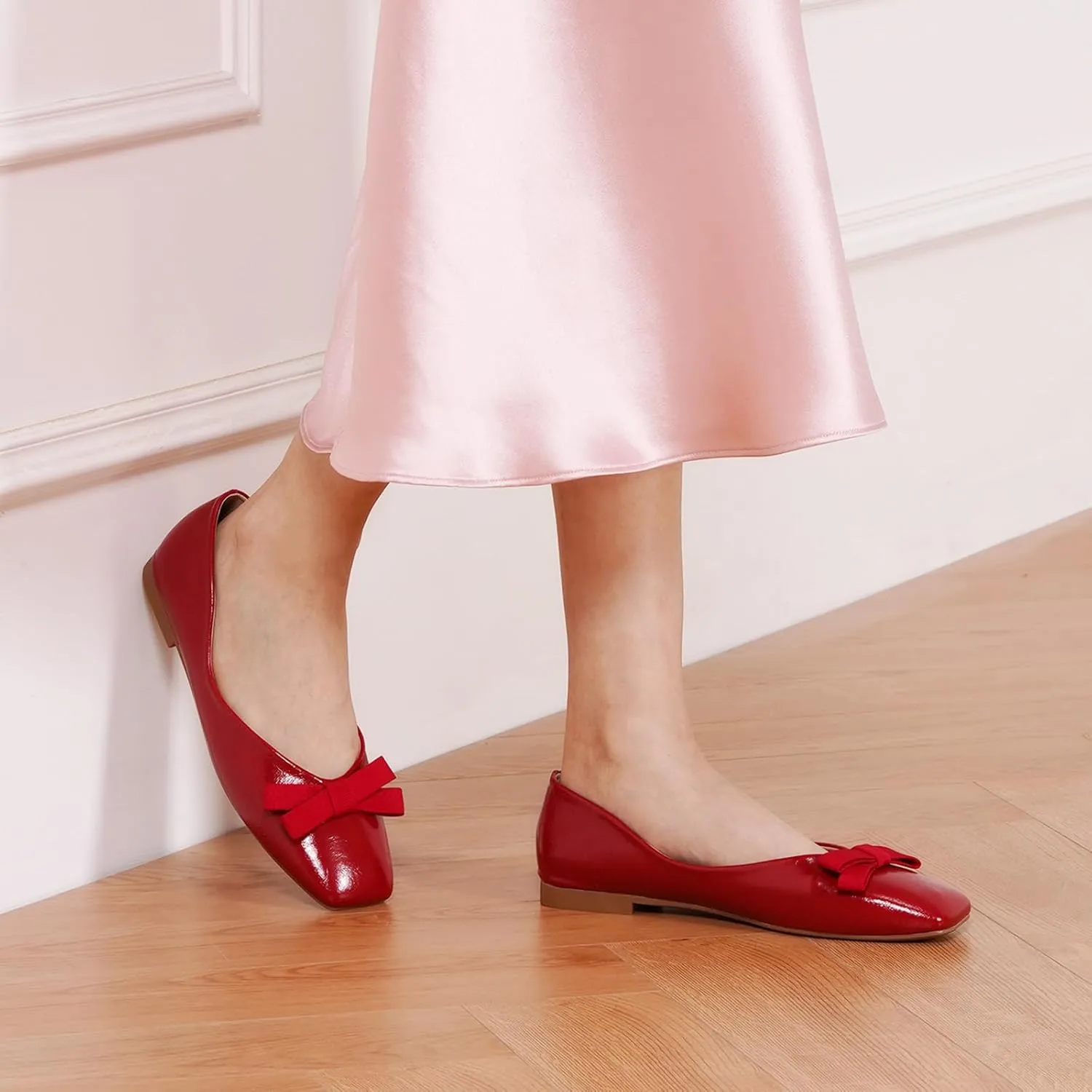C.Paravano Women's Flats with Bowknot | Comfortable Square Toe Ballet Flats | Casual Slip On Flat Shoes | Women Dress Shoes for Walking Wedding Work Office