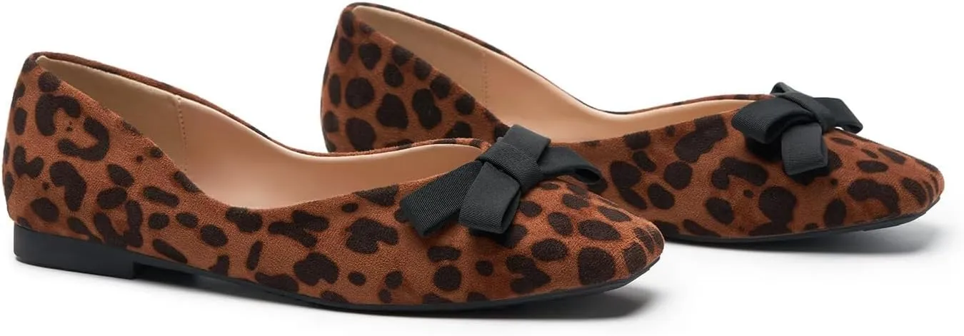 C.Paravano Women's Flats with Bowknot | Comfortable Square Toe Ballet Flats | Casual Slip On Flat Shoes | Women Dress Shoes for Walking Wedding Work Office