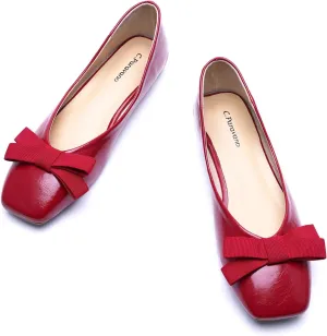 C.Paravano Women's Flats with Bowknot | Comfortable Square Toe Ballet Flats | Casual Slip On Flat Shoes | Women Dress Shoes for Walking Wedding Work Office