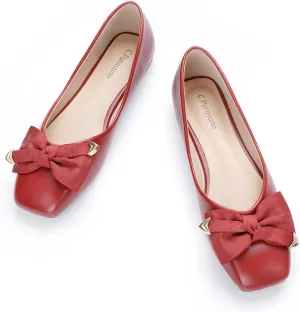 C.Paravano Women's Flats with Metallic Bow | Casual Square Toe Ballet Flats | Comfortable Slip On Shoes | Women Dressy Shoes for Walking Wedding Work Office