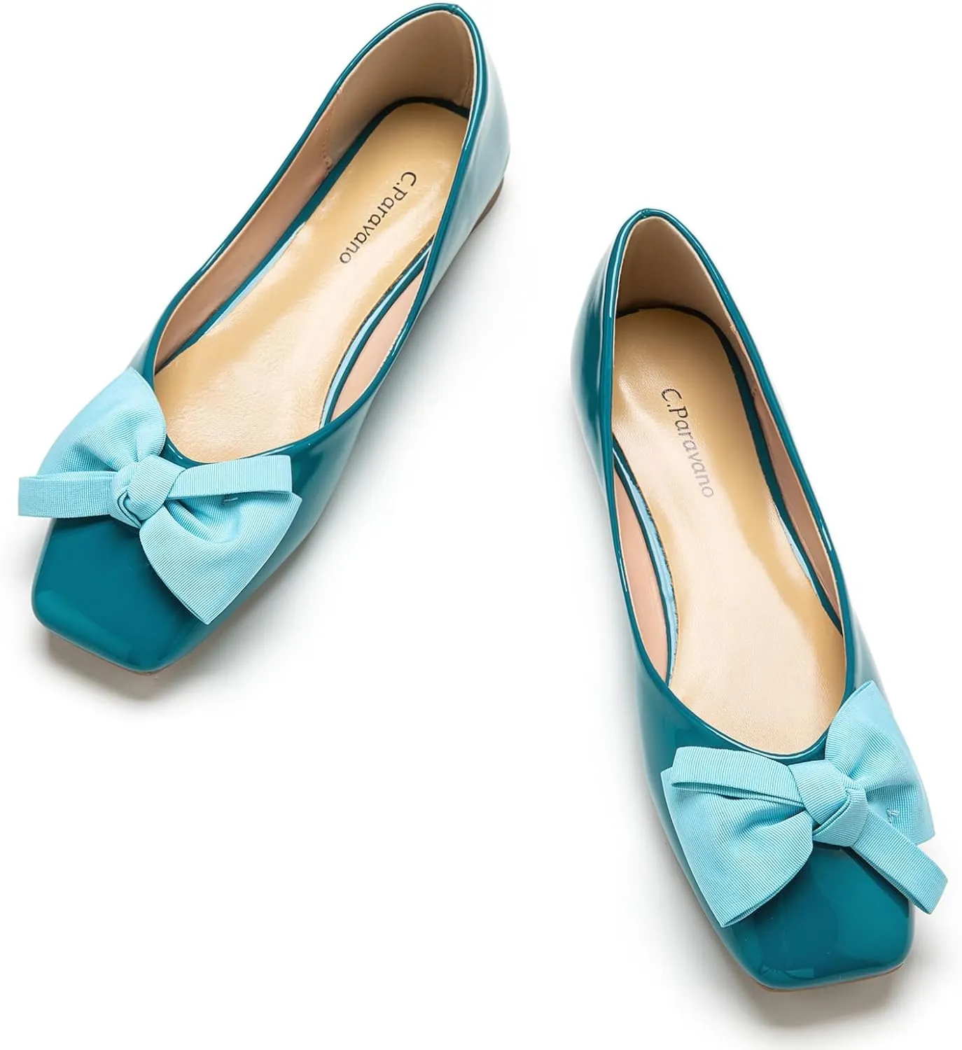 C.Paravano Women's Shoes with Bow | Casual Slip On Ballet Flats | Comfortable Square Toe Walking Shoes | Women Dressy Flats for Wedding Work Business Office