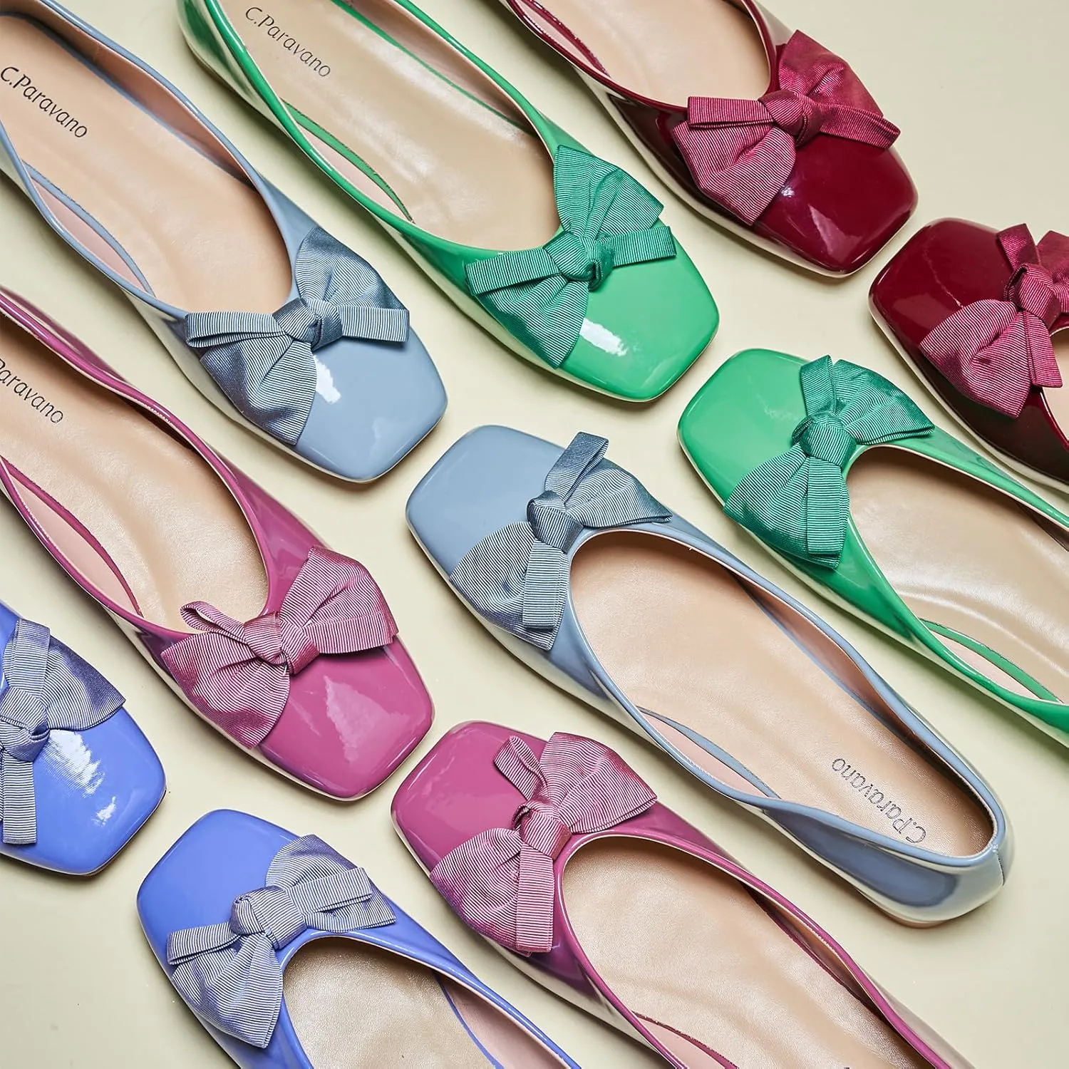 C.Paravano Women's Shoes with Bow | Casual Slip On Ballet Flats | Comfortable Square Toe Walking Shoes | Women Dressy Flats for Wedding Work Business Office