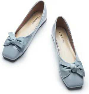 C.Paravano Women's Shoes with Bow | Casual Slip On Ballet Flats | Comfortable Square Toe Walking Shoes | Women Dressy Flats for Wedding Work Business Office