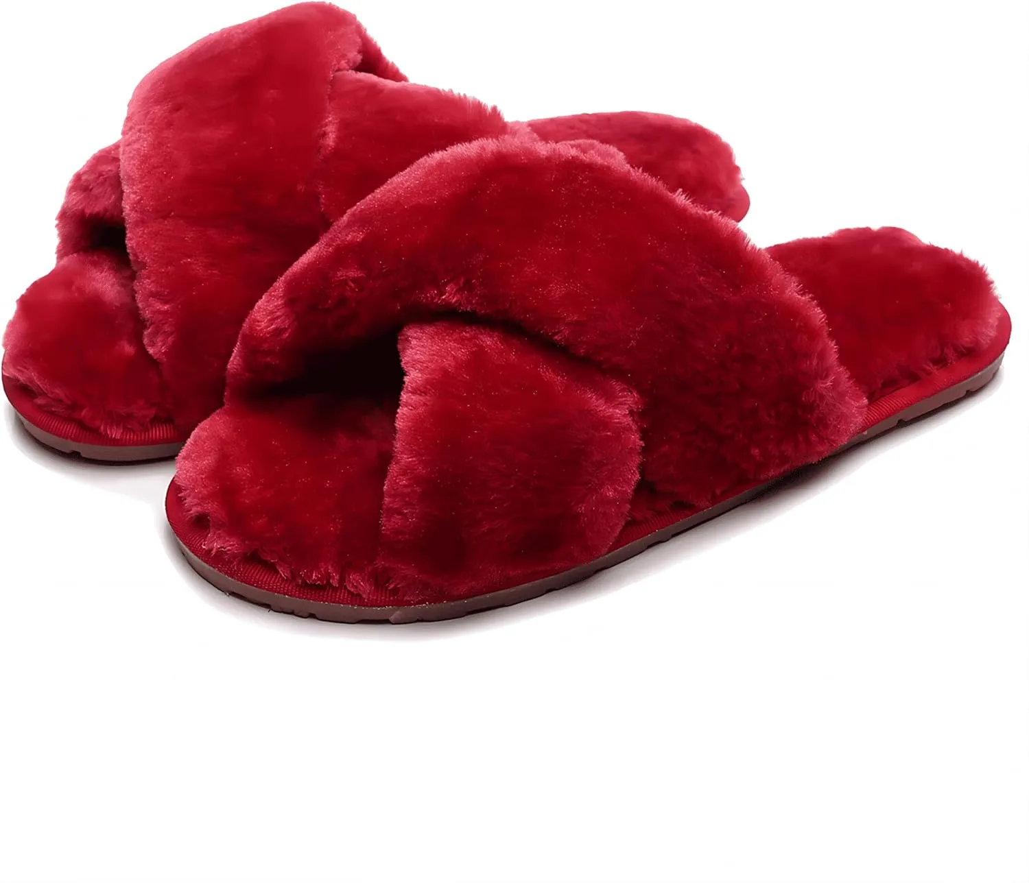 Crazy Lady Women's Fuzzy Fluffy House Slippers Cute Plush Memory Foam Shoes Cross Band Indoor Outdoor Open Toe Sandals