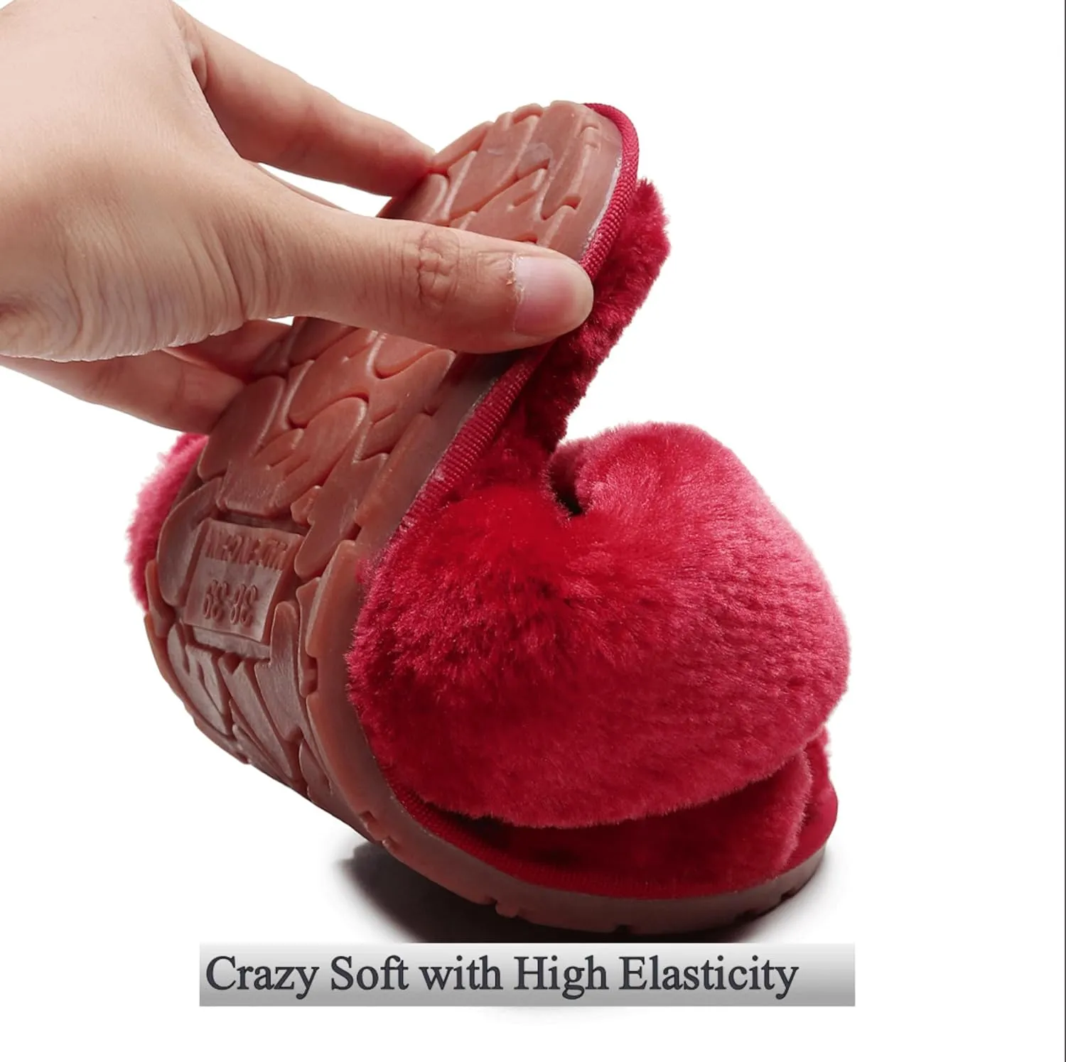 Crazy Lady Women's Fuzzy Fluffy House Slippers Cute Plush Memory Foam Shoes Cross Band Indoor Outdoor Open Toe Sandals