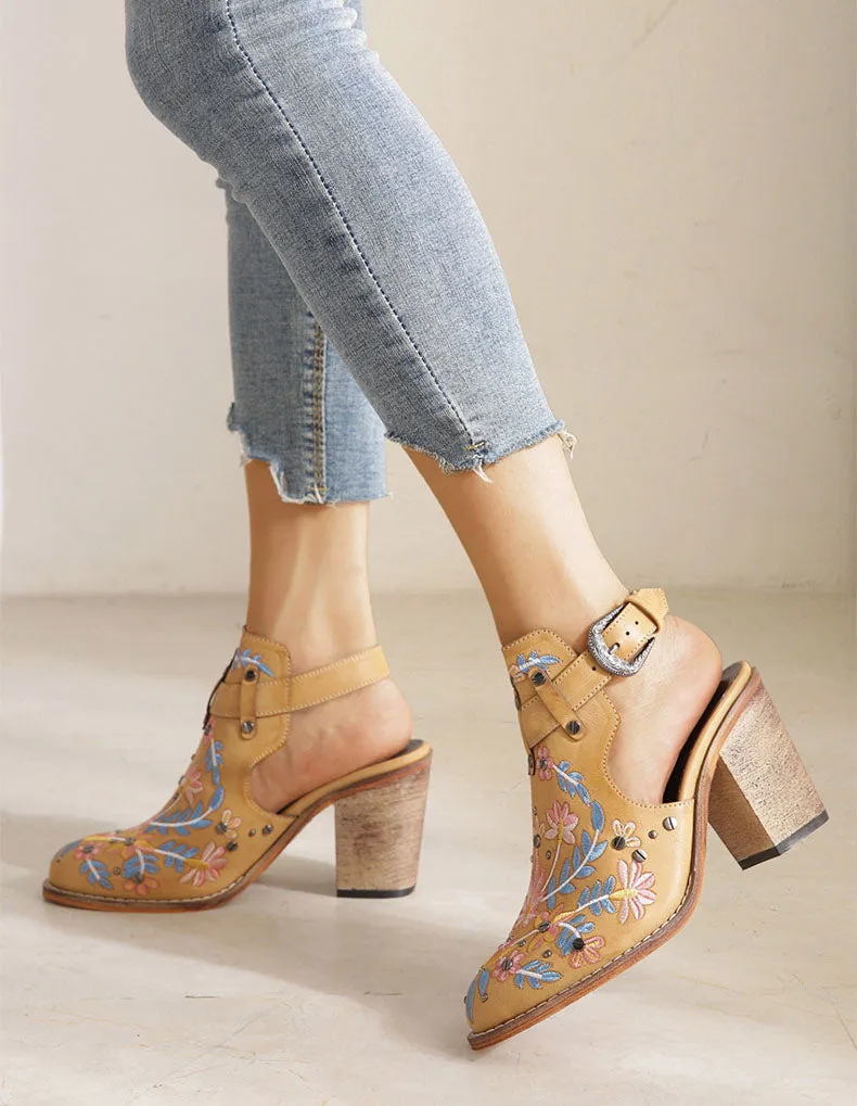 Creamtopmall Vintage Floral Embroidered Espadrilles Chunky Heels