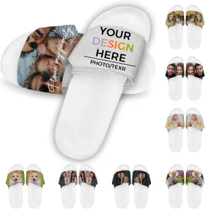 Custom Slides Slippers, Personalized Slippers Sandals with Photo Name Text, Indoor Outdoor Comfort Bathroom Slippers, Non Slip Shower Hotel Beach Fashion Sandals Open Toe for Men Women