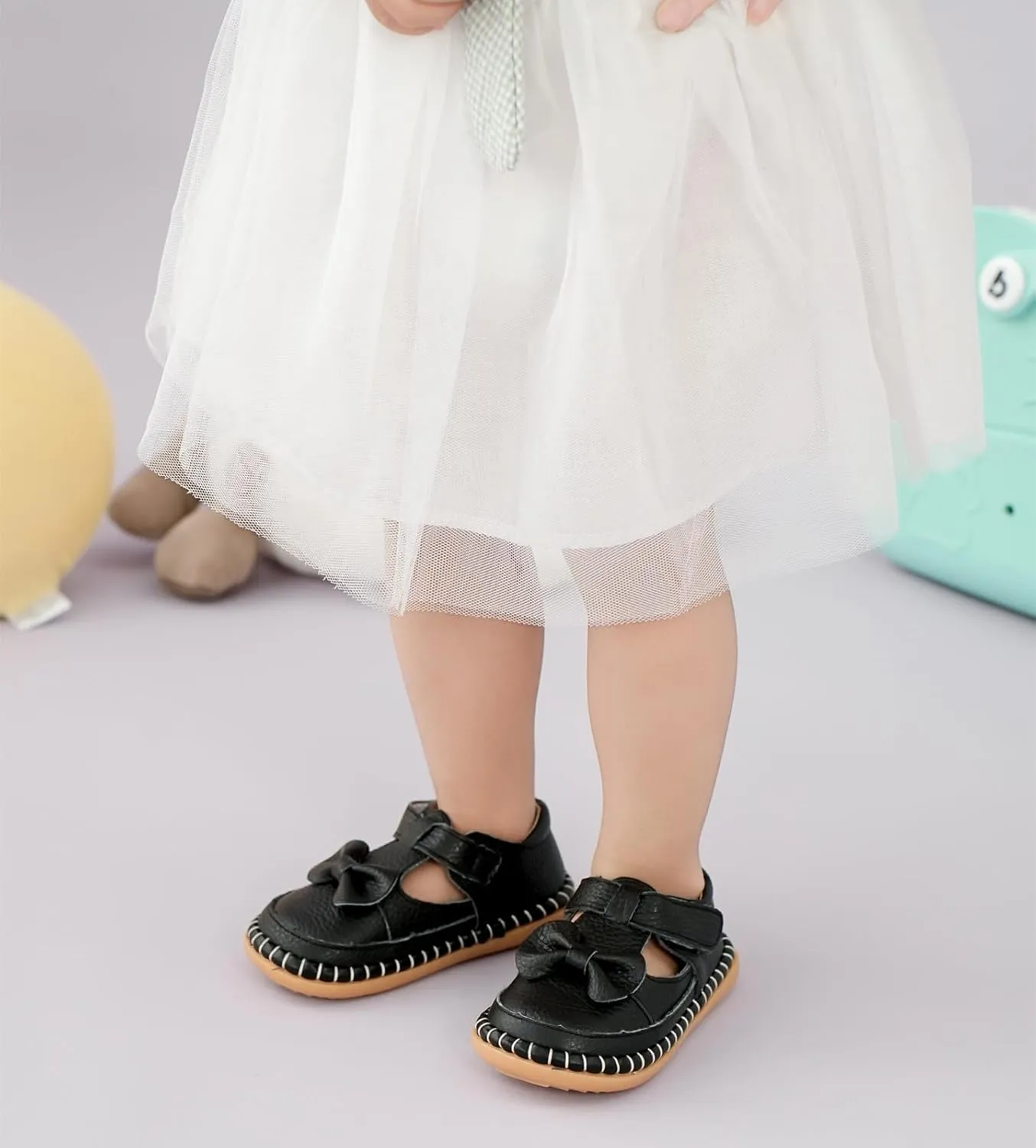 DADAWEN Toddler Girls Leather Lightweight Soft Sole Non-Slip Baby Walking Shoes Cute Bowknot Princess Dress Shoes Flower Girls Mary Jane Flats Party Wedding
