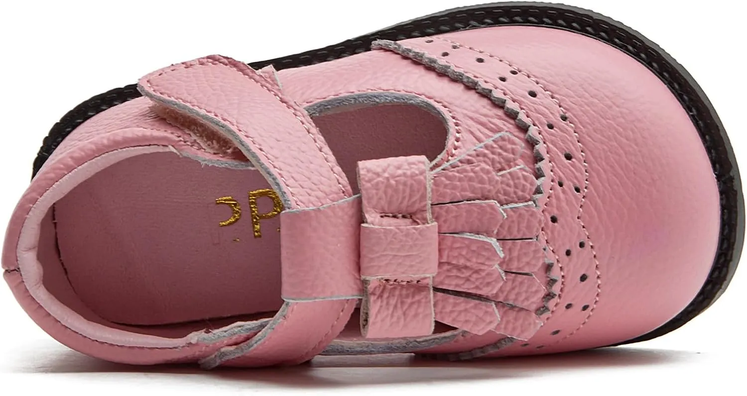 DADAWEN Toddler Girls Leather Mary Jane Dress Shoes Baby Non-Slip Soft Sole Tassel Princess Flats Wedding Party Casual Walking School Shoes