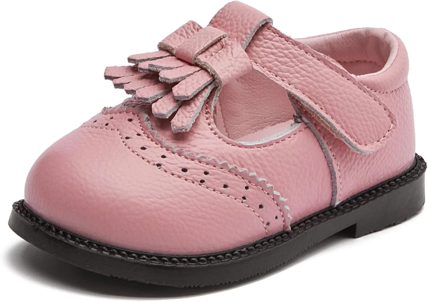 DADAWEN Toddler Girls Leather Mary Jane Dress Shoes Baby Non-Slip Soft Sole Tassel Princess Flats Wedding Party Casual Walking School Shoes