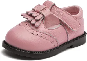 DADAWEN Toddler Girls Leather Mary Jane Dress Shoes Baby Non-Slip Soft Sole Tassel Princess Flats Wedding Party Casual Walking School Shoes