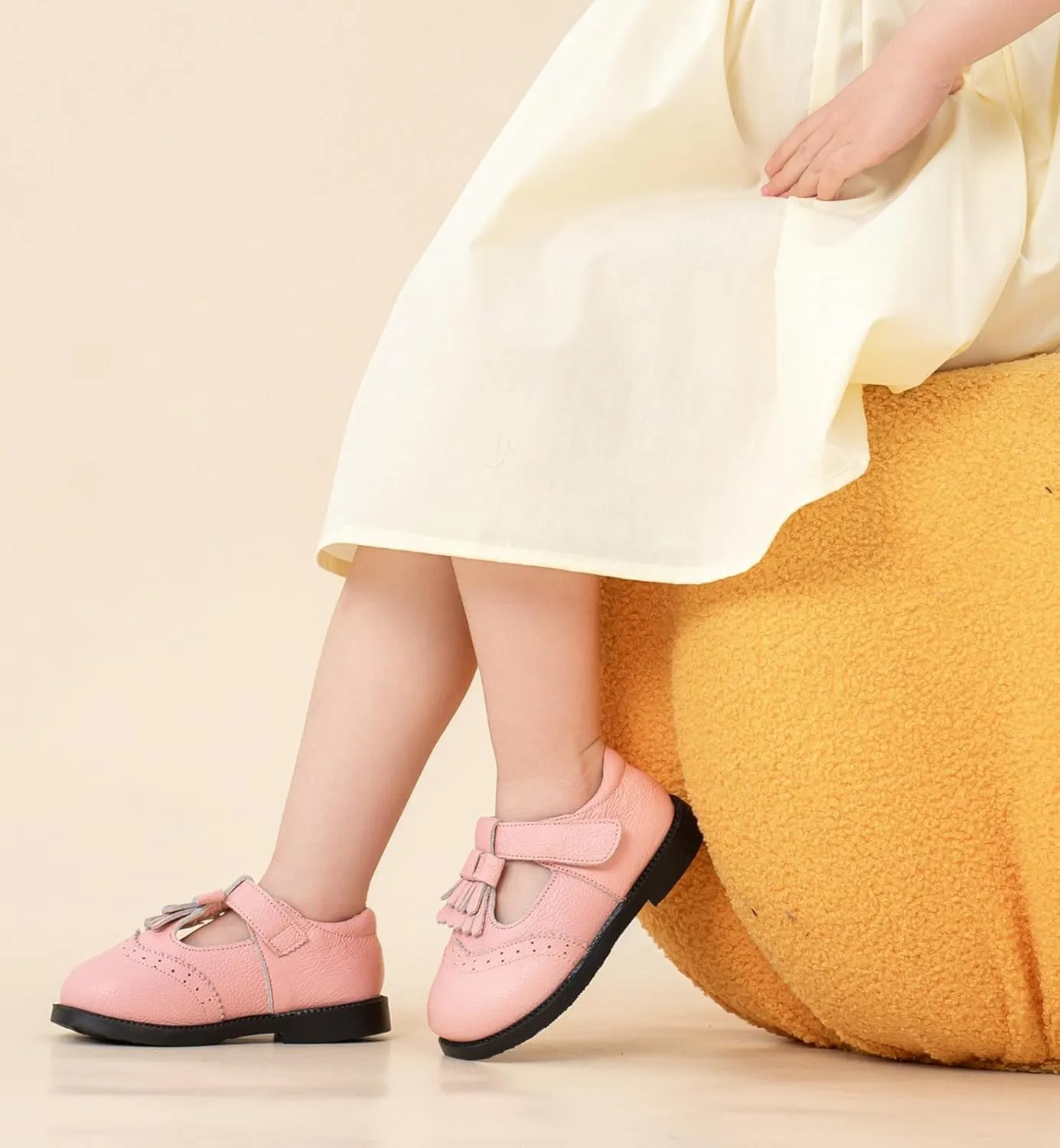 DADAWEN Toddler Girls Leather Mary Jane Dress Shoes Baby Non-Slip Soft Sole Tassel Princess Flats Wedding Party Casual Walking School Shoes