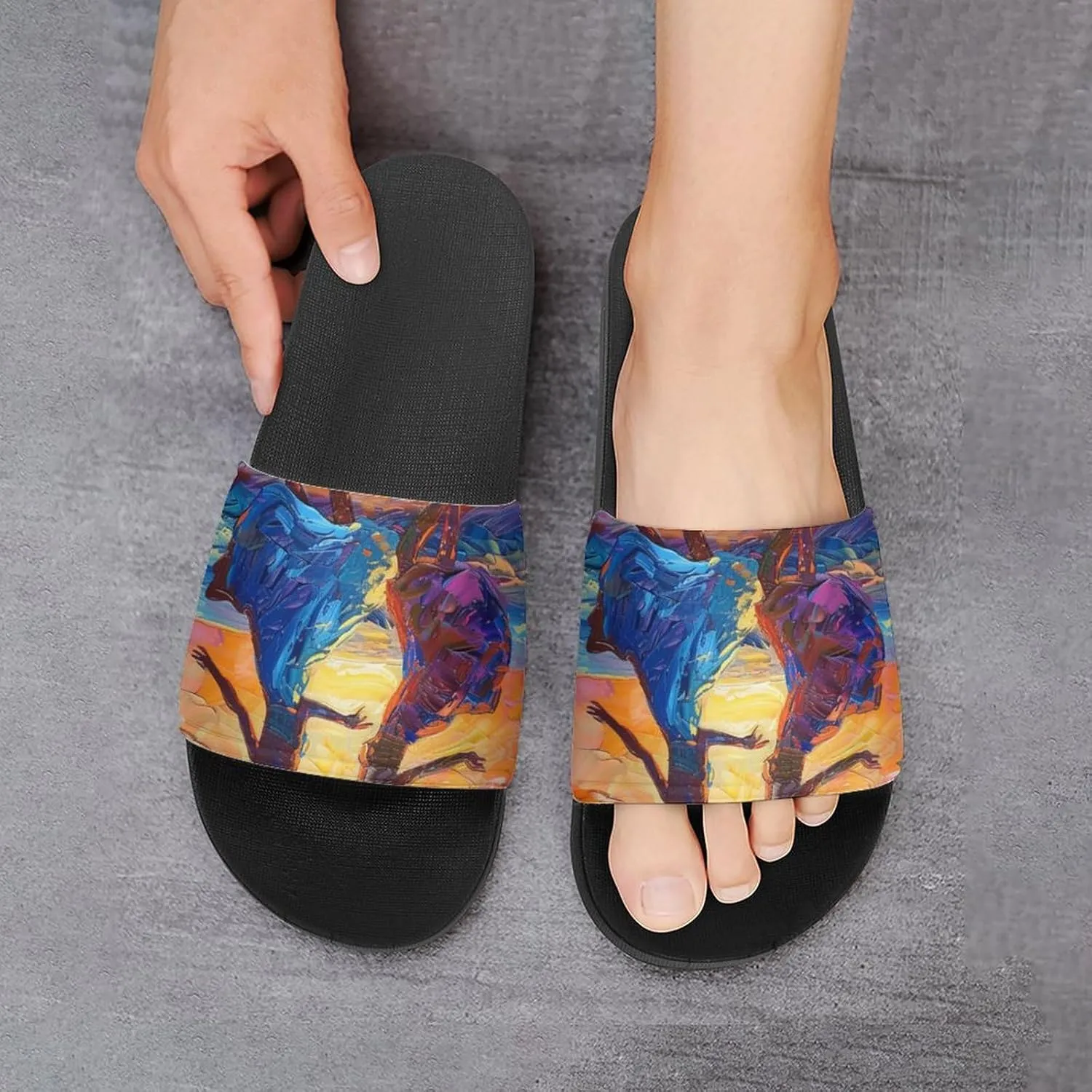 Dancing in The Dusk Sunset PVC Home Slippers Beach Shower Sandals Summer Non-Slip Outdoor Shoes for Men Women