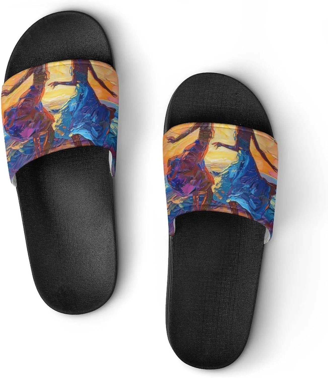 Dancing in The Dusk Sunset PVC Home Slippers Beach Shower Sandals Summer Non-Slip Outdoor Shoes for Men Women