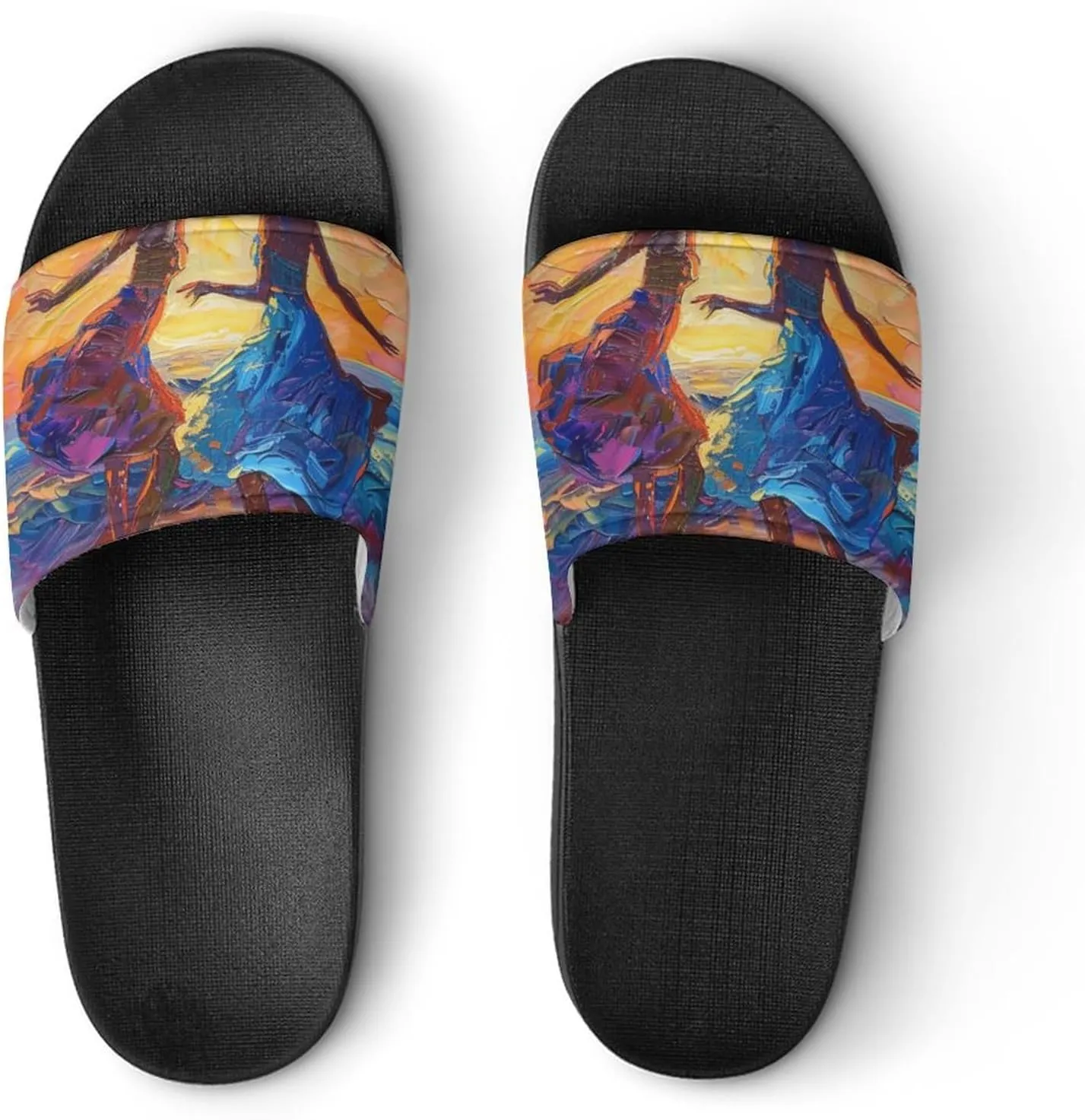 Dancing in The Dusk Sunset PVC Home Slippers Beach Shower Sandals Summer Non-Slip Outdoor Shoes for Men Women