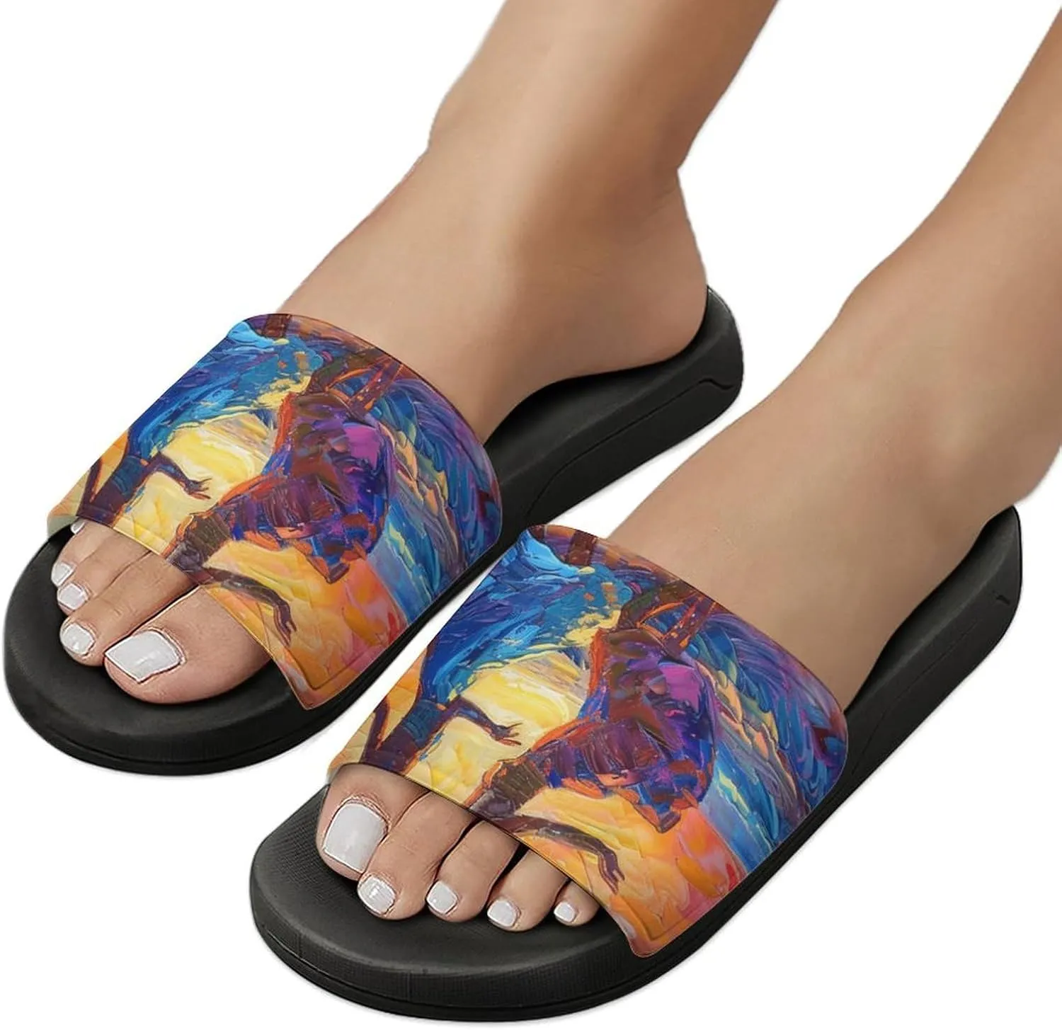 Dancing in The Dusk Sunset PVC Home Slippers Beach Shower Sandals Summer Non-Slip Outdoor Shoes for Men Women